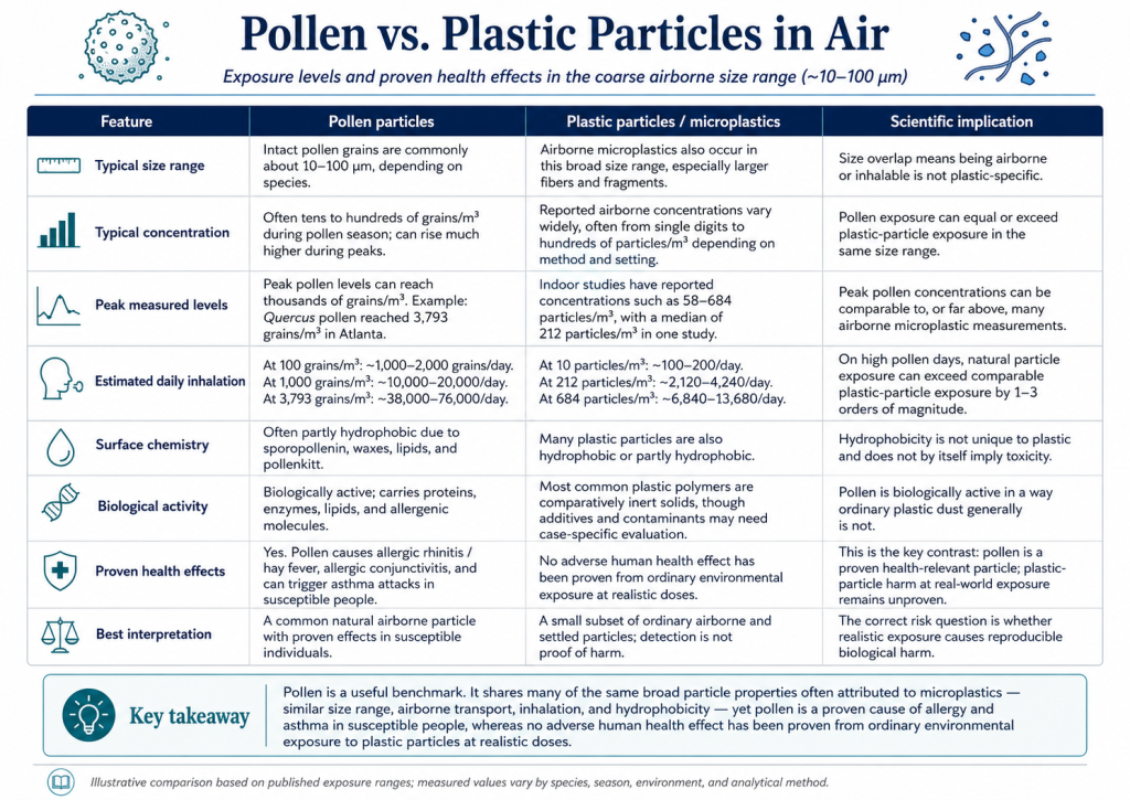 Microplastic Particles Amount and Health Effects vs Pollen